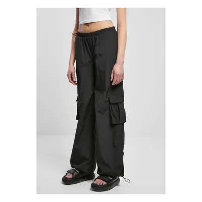 Women's Wide Crinkle Nylon Cargo Pants Black