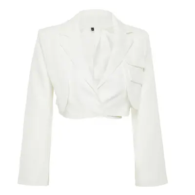 Trendyol Ecru Crop Lined Double Breasted Closure Woven Blazer Jacket