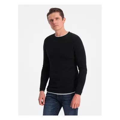 Ombre Men's cotton sweater with round neckline - black