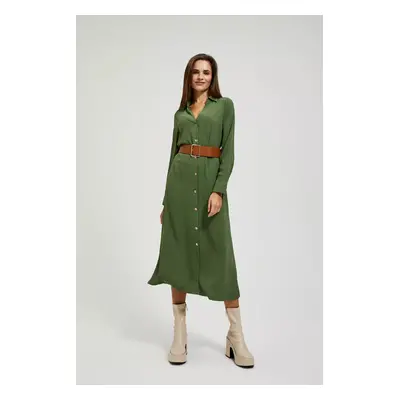 Midi dress with wide khaki belt