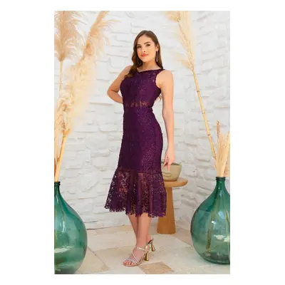 Carmen Plum Lace Flounce Short Evening Dress