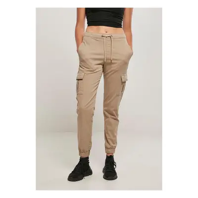 Women's comfortable high-waisted tracksuit bottoms made of soft taupe