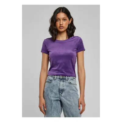 Women's short velvet T-shirt in purple color