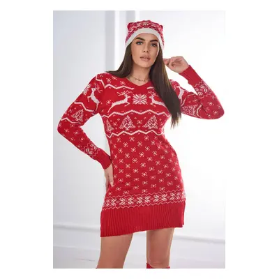 Christmas set sweater + hat + socks above the knee red