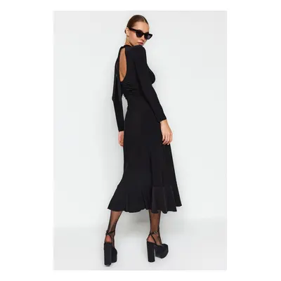 Trendyol Black Backless Skirt Flounced High Collar Maxi Length Knitted Dress