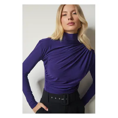 Happiness İstanbul Women's Purple Gathered Detailed High Neck Sandy Blouse