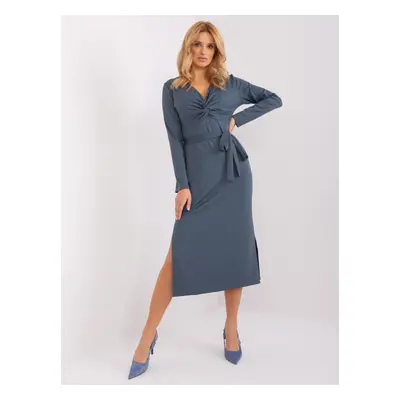 Dusty Blue Ribbed Cocktail Dress