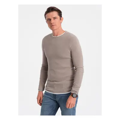 Ombre Men's cotton sweater with round neckline - cold beige