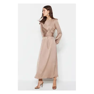 Trendyol Stone Cross Tie Detailed Satin Evening Dress