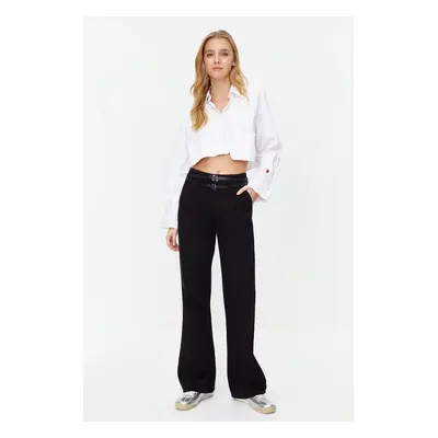 Trendyol Black Belt Detailed High Waist Wide Leg Jeans