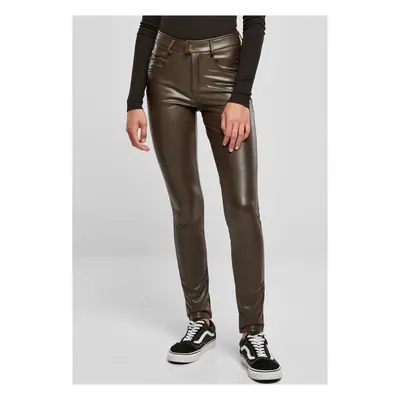 Women's mid-waist synthetic leather trousers brown