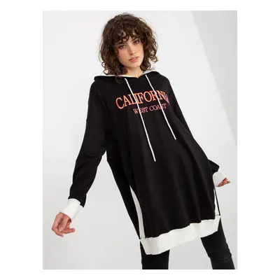 Black long oversize sweatshirt with inscription and hood