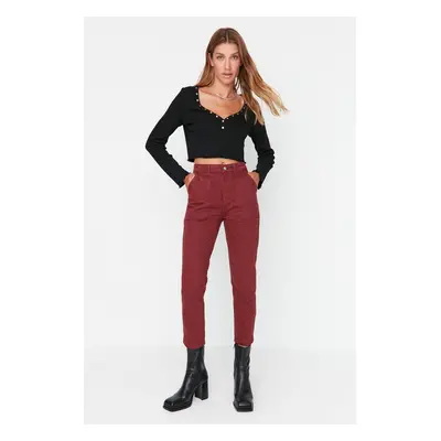 Trendyol Claret Red High Waist Mom Jeans with Pockets