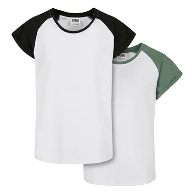 Girls' Contrasting Raglan T-Shirt 2-Pack White/Saliva + White/Black