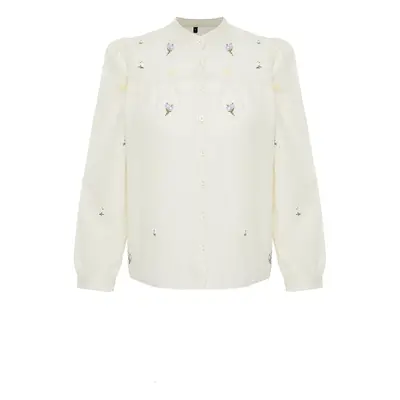 Trendyol Beige Floral Embroidered Woven Shirt