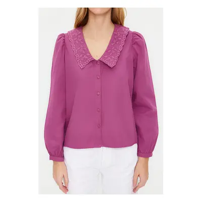 Trendyol Pale Pink Collar Embroidered Cotton Woven Shirt