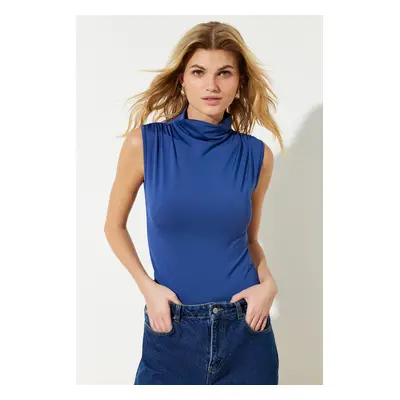 Trendyol Dark Indigo Turtleneck Sleeveless Stretch Snap Knitted Body