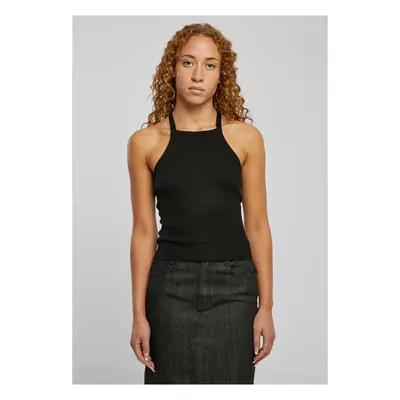 Women's ribbed knit top with a crossed back, black