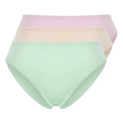 Trendyol Curve Lilac-Mint-Powder Packed Plus Size Panties