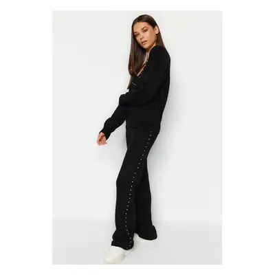 Trendyol Black Wide Pattern Stone Detailed Knitwear Bottom-Top Set