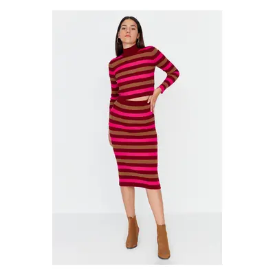 Trendyol Claret Red Color Block Knitwear Top and Bottom Set