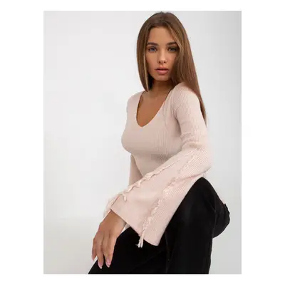 Light pink ribbed classic sweater with neckline