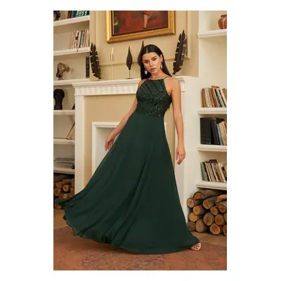 Carmen Emerald Sequined Long Evening Dress with Sequins