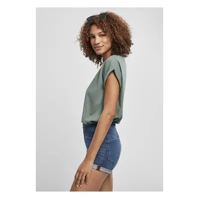 Women's T-shirt with an extended shoulder in light leaf color