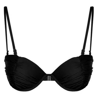 Trendyol Black Balconette Draped Push Up Bikini Top