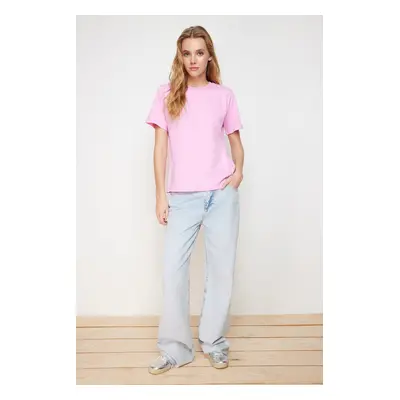 Trendyol Pink 100% Cotton Basic Crew Neck Knitted T-Shirt