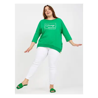 Plus size green blouse with patch and printed design