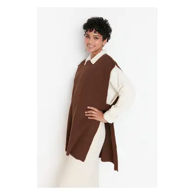 Trendyol Brown Side Slit Detailed Knitwear Sweater