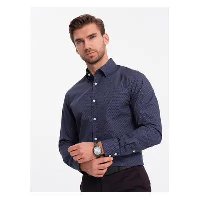 Ombre Men's cotton patterned SLIM FIT shirt - navy blue