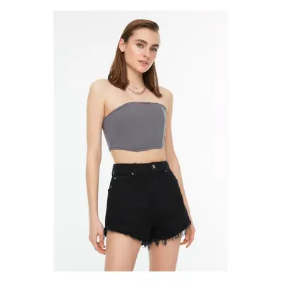 Trendyol Tassel Detail High Waist Denim Shorts in Black