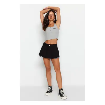 Trendyol Black Pleated Denim Short Skirt