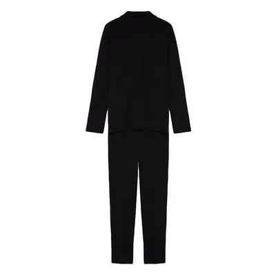 Trendyol Black Regular Fit Waffle Knitted Pajama Set