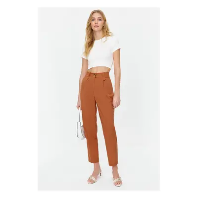 Trendyol Brown Carrot High Waist Polyviscon Woven Trousers