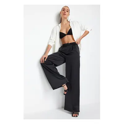 Trendyol Black Wide Leg Woven Satin Trousers