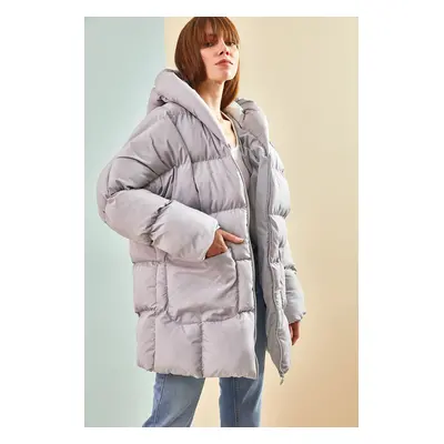 Bianco Lucci Women's Oversized Puffy Coat with Double Pockets Hooded