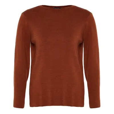 Trendyol Curve Brown Sleeve Button Detailed Knitwear Sweater