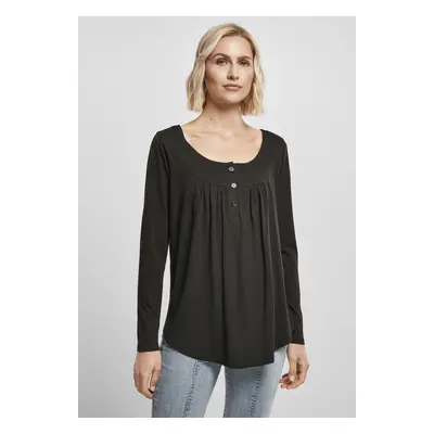 Women's Black Viscose Long Sleeve Button