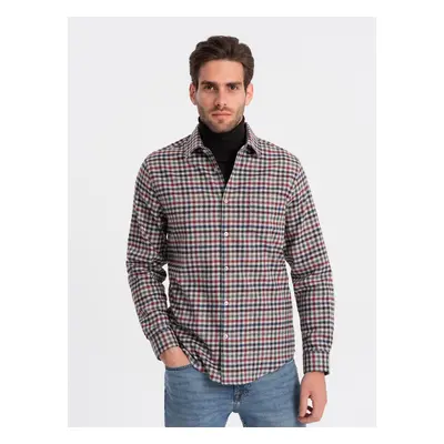 Ombre Men's checkered flannel shirt - navy blue and red