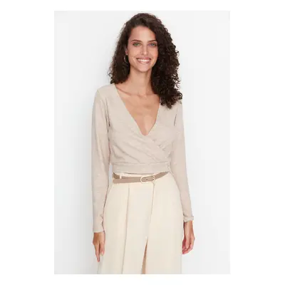 Trendyol Beige Melange Knitted Blouse with Double Breasted Collar, Soft