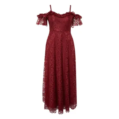 Trendyol Curve Burgundy Strappy A-Line/Flared Lace Maxi/Long Length Evening Dress/Graduation/Eng