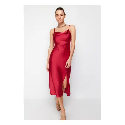 Trendyol Red Lined Woven Satin Evening Dress