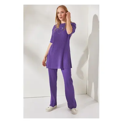 Olalook Women's Purple Short Sleeve Tops and Bottoms Lycra Suit