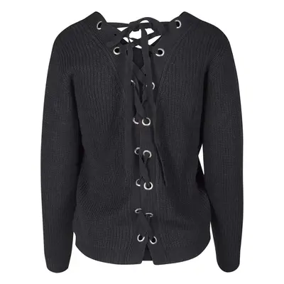 Women's sweater with lace-up on the back - black