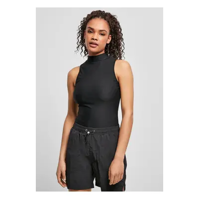 Women's ribbed sleeveless turtleneck black