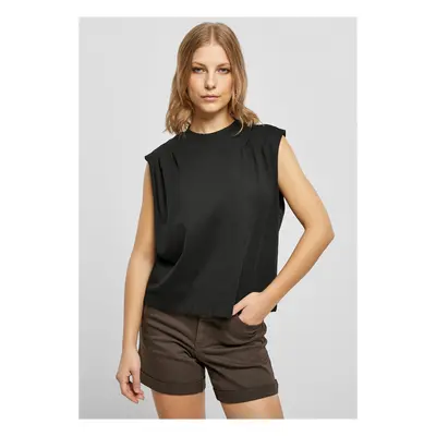 Women's organic top with heavy pleated shoulder in black