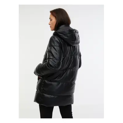 Orsay Women's Black Quilted Faux Leather Coat - Women